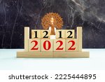 December 12th, 12 December, Twelth of December - White block calendar on vintage table - Date on dark background.