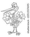 Cute Cartoon Stork With A...