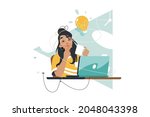 young woman with bright idea... | Shutterstock .eps vector #2048043398