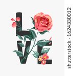 love slogan with red rose... | Shutterstock .eps vector #1624330012