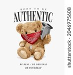authentic slogan with bear toy... | Shutterstock .eps vector #2046975608