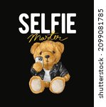 selfie master slogan with bear... | Shutterstock .eps vector #2099081785