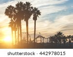 Santa monica pier with palms silhouettes
