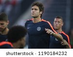 Small photo of Thessaloniki, Greece - September 20, 2018. Chelsea's defender Marcos Alonso warms up before an UEFA Europa League match between PAOK FC and Chelsea FC.