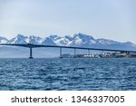 Sortland bridge, northern Norway, Vesteralen mountain chain in the background