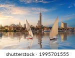 Cairo downtown, beautiful view of the Nile and sailboats, Egypt