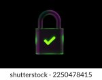 3D illustration of closed lock symbols of cybersecurity isolated on black background.