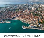 Great view on Split town, Croatia. Photo taken from around 400m height, with focus on the old town and the Diocletian's Palace. 