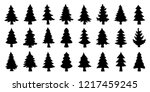 various christmas tree silhouette on the white background