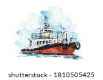 Little Ship  Boat . Watercolor...