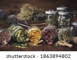 Jars Of Dry Medicinal Herbs  ...