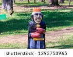 Small photo of Sculpture of Koschey Immortal in Krasnogorsk Fairy Tale Park in Gubaylovo, Moscow Region, Russia - 05/2019. In Russian folklore, Koschei (Immortal or Deathless).