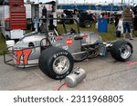 Small photo of Anderson, IN, USA - May 25, 2013: Race driver Chet Fillip's unorthodox, weird-looking Sprint Car competed in the Little 500 Sprint Car race at Anderson Speedway in Indiana.