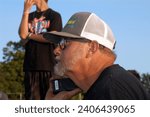 Small photo of Kutztown, PA, USA - August 1, 2023: Race driver turned promoter Richie Tobias oversees operations at Action Track USA in Kutztown, Pennsylvania.