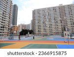 Small photo of Choi hung, Hong kong - September 17, 2023: Scenery of colorful condominiums (CHOI Hung Estate) near Choi Hung station in Hong Kong