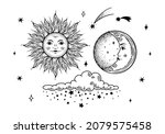  sun and moon with faces.... | Shutterstock .eps vector #2079575458