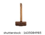 Small photo of old sledge hammer tools set craftsman isolated on white background for electrician maintenance or building supplies construction