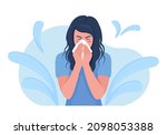 female character sneezing ... | Shutterstock .eps vector #2098053388