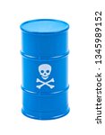 Small photo of Blue barrel with a skull and crossbones. Isolated on white