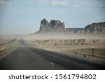 Road Trough Desert With Sand...