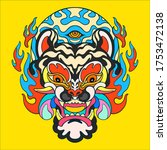 tiger head illustration. pop... | Shutterstock .eps vector #1753472138