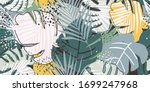 hand drawn jungle exotic leaves ... | Shutterstock .eps vector #1699247968