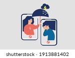 flat girl comforts her unhappy... | Shutterstock .eps vector #1913881402