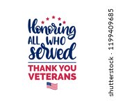honoring all who served  hand... | Shutterstock .eps vector #1199409685