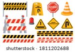 Road Barriers Set. Warning And...