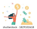 happy woman getting cash.... | Shutterstock .eps vector #1829102618