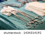 Small photo of surgical equipment set for major operation, cesarian section set.