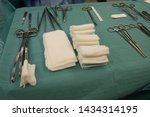 Small photo of surgical equipment set for major operation, cesarian section set.