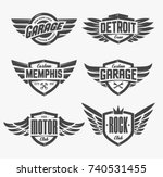 set of retro emblems with wings.... | Shutterstock .eps vector #740531455
