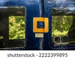 Small photo of Stuttgart, Germany - 30-09-2022: Detail view of the Emergency Door Jettison Handle of the "Hubschrauber BK 117" by Airbus Helicopters Deutschland GmbH at Faculty of Astronautics and Space Technology