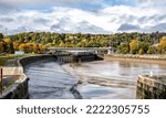 Small photo of Bristol, United Kingdom - October 2022: View of the Plimsoll swing Bridge with low water in the Cumberland Basin in Bristol Docks, Bristol, United Kingdom
