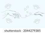 human hand and dog paw hand... | Shutterstock .eps vector #2044279385