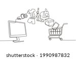 single one line drawing monitor ... | Shutterstock .eps vector #1990987832