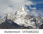 Small photo of Everest trekking. Ama Dablam is a mountain in the Himalaya range of eastern Nepal. Adventure in the Himalayas