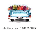 Car Pickup With Flowers In The...