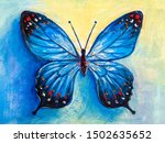 Oil Painting Of Blue Butterfly