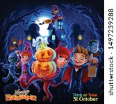 halloween night illustration... | Shutterstock .eps vector #1497239288