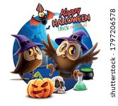 owls with wizard hat on... | Shutterstock .eps vector #1797206578