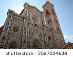 Santa Maria del Fiore, Florence cathedral. View of the facade and Giotto's bell tower