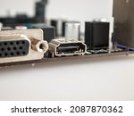 Connectors, interfaces for connecting the display to a computer, laptop, hdmi, selective focus, close-up