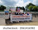 Small photo of Washington, DC â€“ September 21, 2021: Congressman Dr. Raul Ruiz (D-CA) stands at the White House with supporters of statehood for Puerto Rico and the legislation he is backing to make it the 51st State