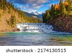 Rapid of the forest river. River rapids in forest. Forest river rapids landscape. River rapids view