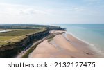 Aerial photo by drone of the landing beaches in Normandy, gold beach, commune of Arromanches, France