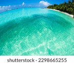 Turquoise Sea with Palm Beach, Fisheye, Rsadhoo Atoll, Indian Ocean, Maldives