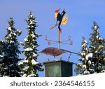 Small photo of Weathercock with Snow in Winter, Weather Witch Fireplace
