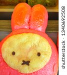 Small photo of Bread pastries shaped as the Miffy bunny rabbit cartoon character in a Japanese bakery